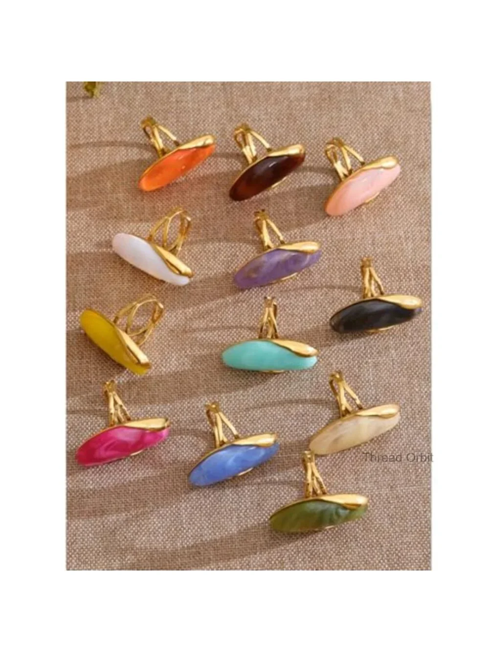Chunky Oval Acrylic Statement Ring - Adjustable Open Circle, Gold Plated